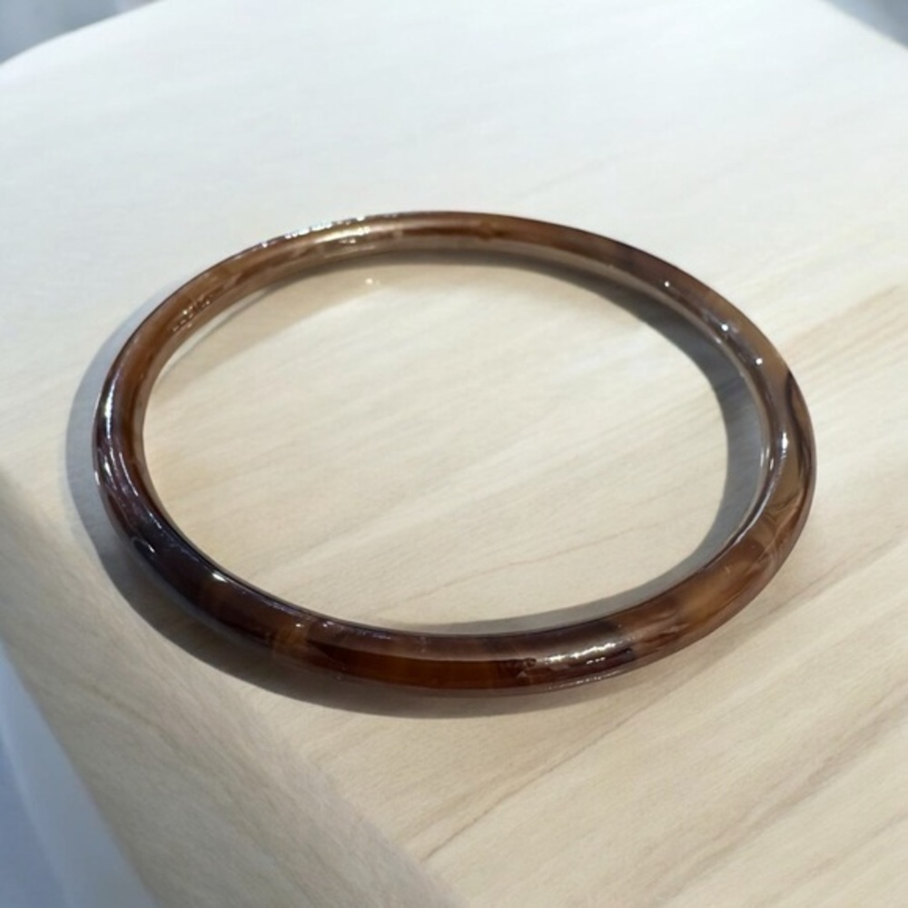 Vintage Glass Bangle Bracelet - Brown Swirl Design